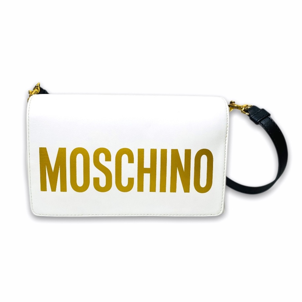 Moschino White Leather Crossbody Bag Purse Gold Detailing